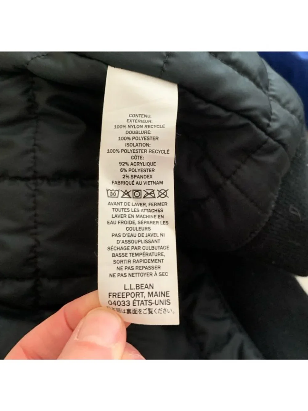 LL Bean Kids XL 18 Blue Black Insulated Jacket Bomber Preppy Outdoor 513221